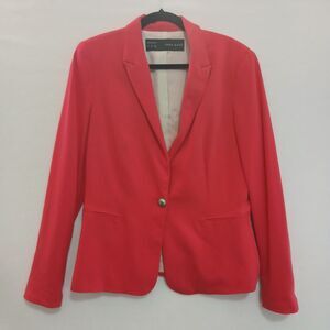 Zara Womens Hot Pink Blazer Size L Single Button Front Lined Career Jacket #649